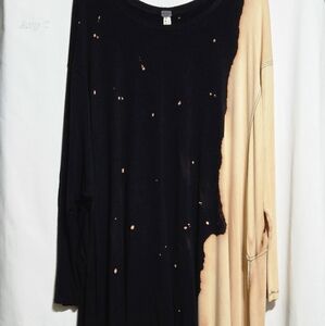 We The Free Black And Peach Long Sleeve Dress With A Bleach Splatter Pattern